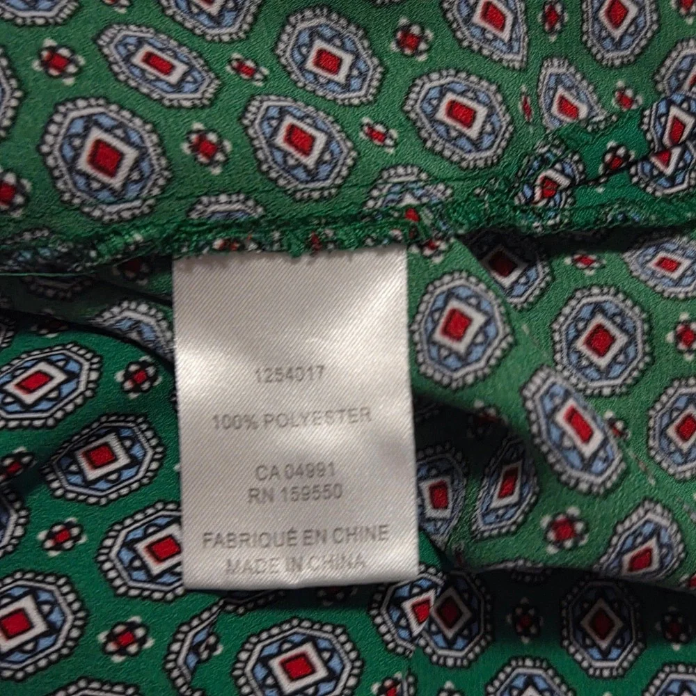 Maison dAmelie Paris Green Geometric Print Mock Neck Ruffle Blouse Long Sleeve M - Picture 7 of 9
